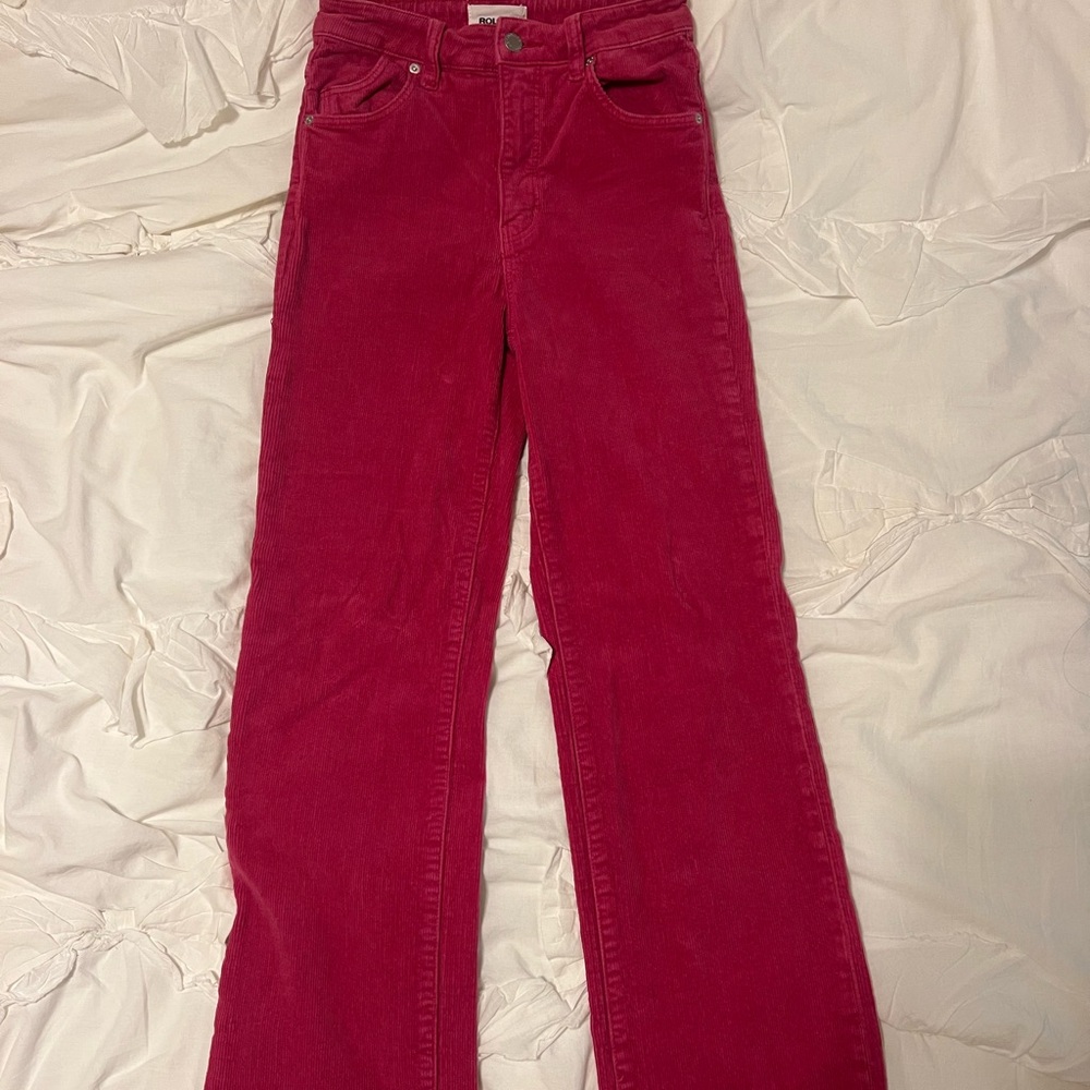 ROLLA'S Women's Vibrant Pink Corduroy High Rise Straight